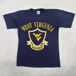 VTG 1988 West Virginia Mountaineers Blue Short Sleeve Single Stitch Shirt Men S